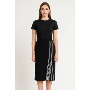 Pringle Black Ribbed Knit‎ Midi Skirt M Logo Side Stripe Y2K Streetwear
